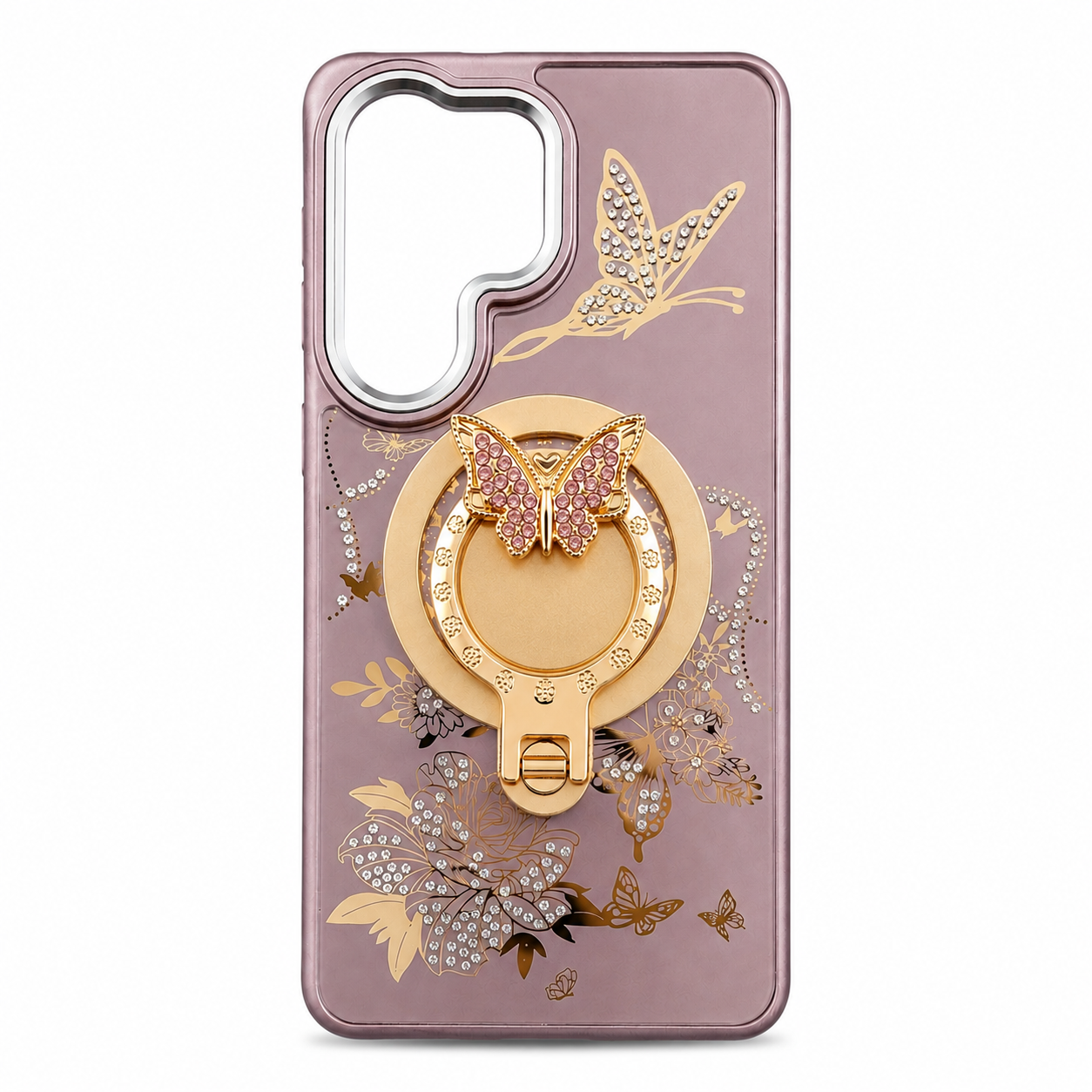 Glitter Sparkle Butterflies Ring Stand Bling Diamond Kickstand Shockproof Protective Cover in rose gold , compatible for SAMSUNG S26